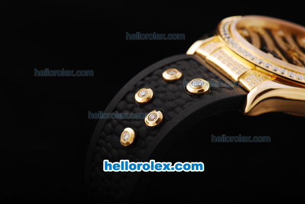Rolex Datejust Swiss ETA 2836 Automatic Movement Rose Gold Case with Black&Diamond Dial Diamond Marker and Diamond Bezel-Black Rubber Strap - Click Image to Close